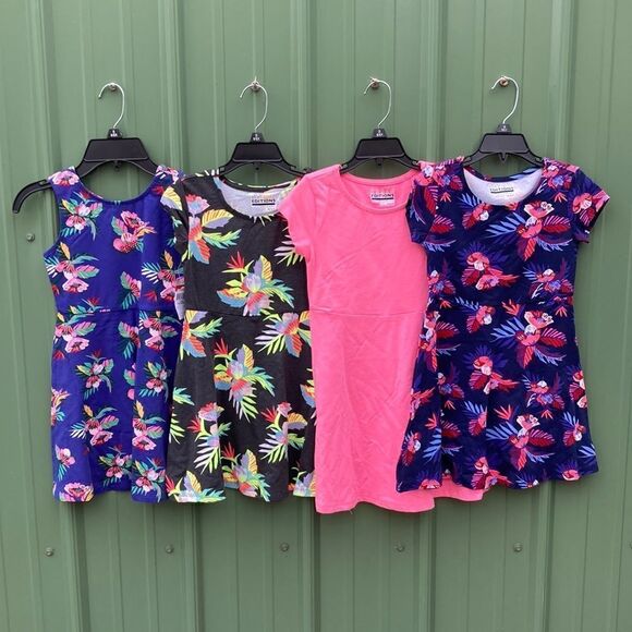 LITTLE GIRLS COTTON Tropical Print & Pink Pullover Dress 4-Piece Bundle Size 6X - Picture 1 of 12